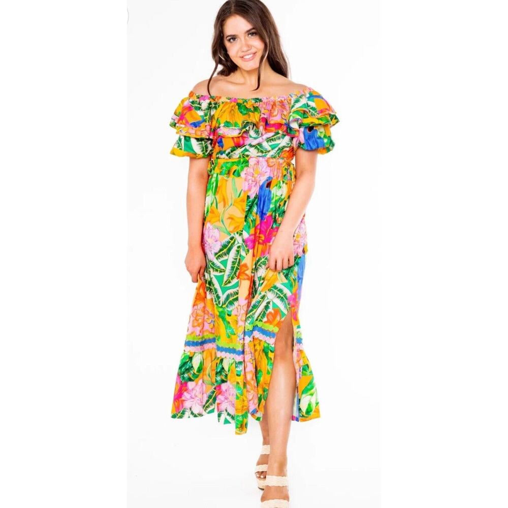 Alden Adair Filsan Santiago Midi Maxi Dress‎ Sz M Vacation Resort Tropical $414